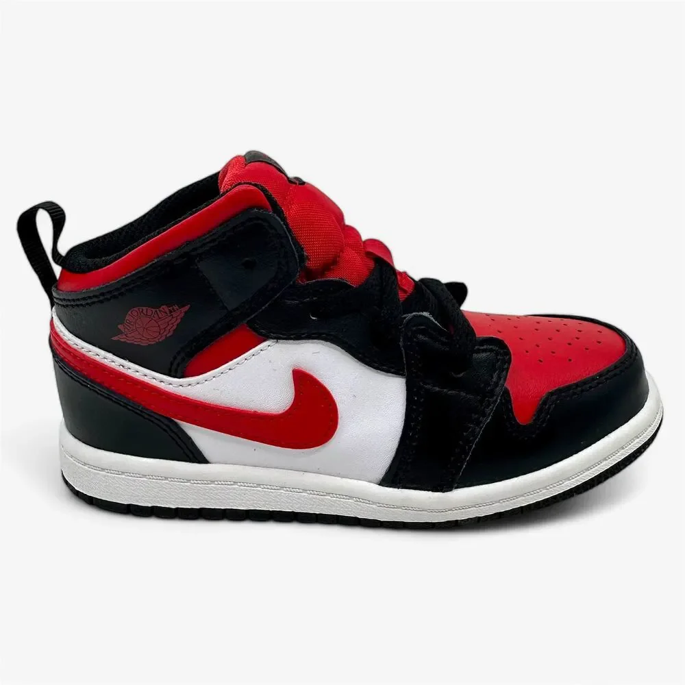 Jordan 1 Mid TD Black Fire Red White Baby Toddler Athletic Sneaker